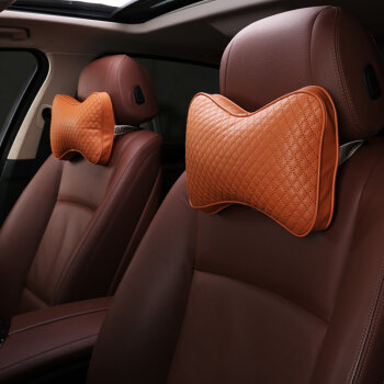 爵宁 汽车头枕护颈枕 真皮车用靠枕车用颈枕靠枕骨头枕 四季座椅头枕 车枕用品汽车用品 好运棕 日产玛驰骊威骐达轩逸